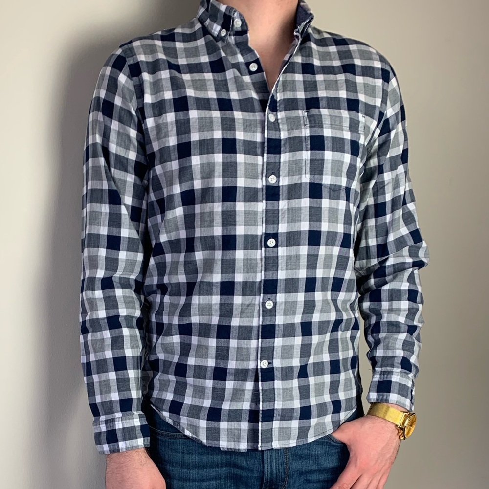Express Blue Plaid Casual Button Down Shirt